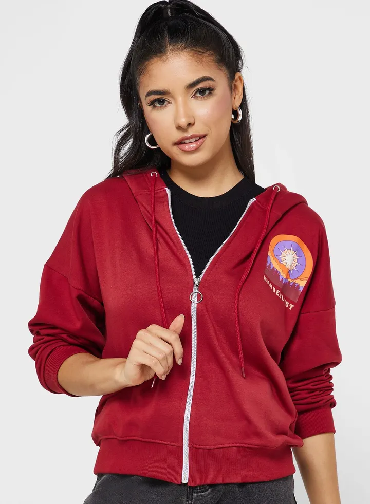 Graphic Hoodie With Glitter Print