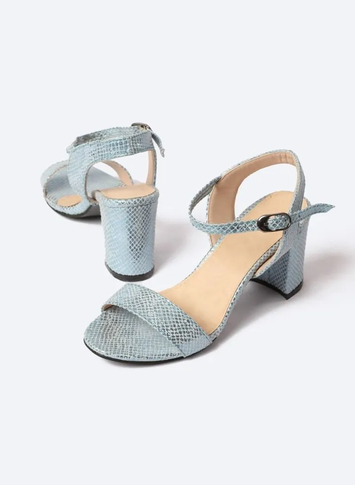 Metal Dotted Snake-Textured Leather Heeled Sandals, 7cm Medium Heels