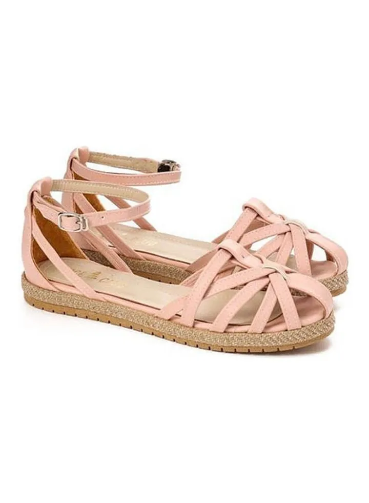 Buckle Closure Leather Sandals Pink