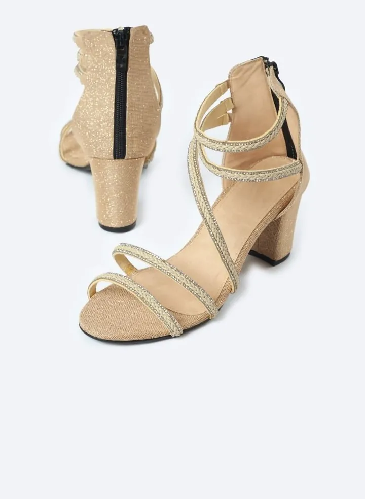Half-boot Leather Sandals With Diamond-studded 5 Barrettes And 7cm Medium Height Heels