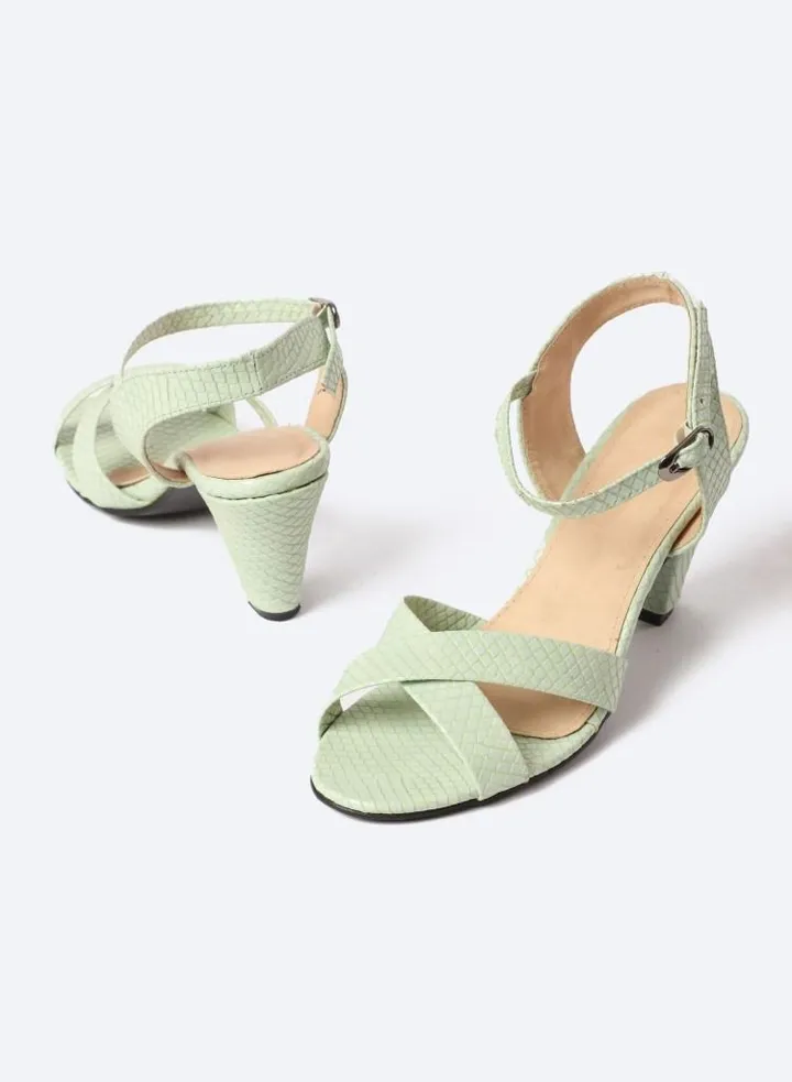 Matte Snake-Textured Leather Heeled Sandals, 7cm Middle Heels