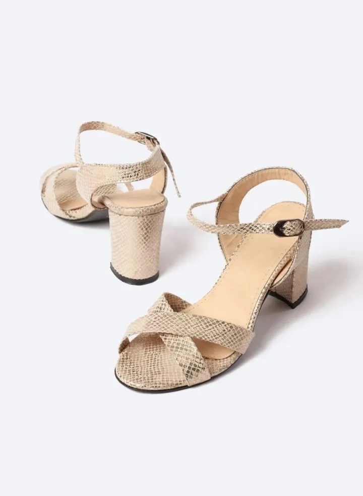 Matte Cross-Textured Leather Heeled Sandals, 7cm Middle Heels