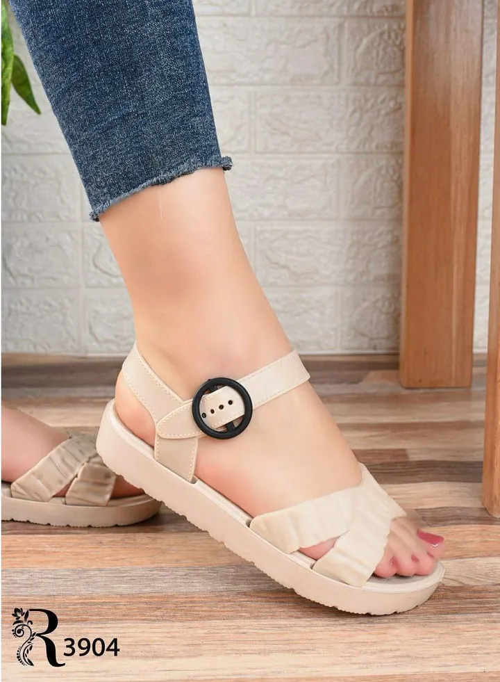 Women's sandal, comfortable, medical, beige rubber flat