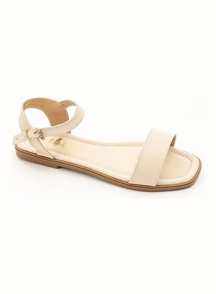 Textured Leather Buckled Flat Sandals Pink