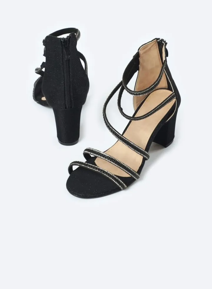 Half-boot Leather Sandals With Diamond-studded 5 Barrettes And 7cm Medium Height Heels