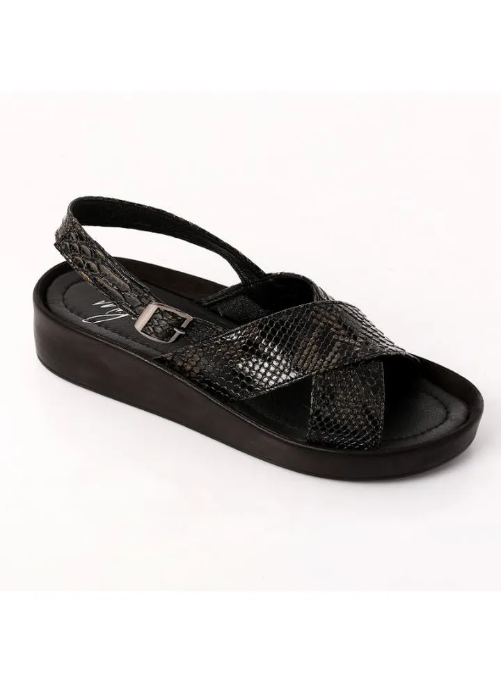 Cross Toecap Reptile Skin Black Sandals