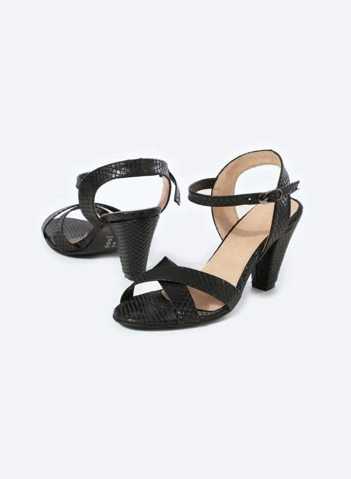 Matte Snake-Textured Leather Heeled Sandals, 7cm Middle Heels