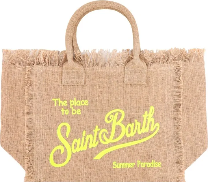 Jute handbag with embroidered logo on the front