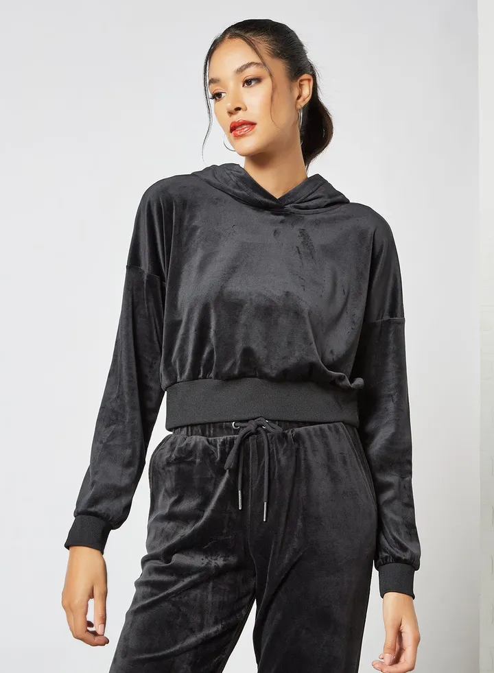 Long Sleeve Cropped Hoodie Black