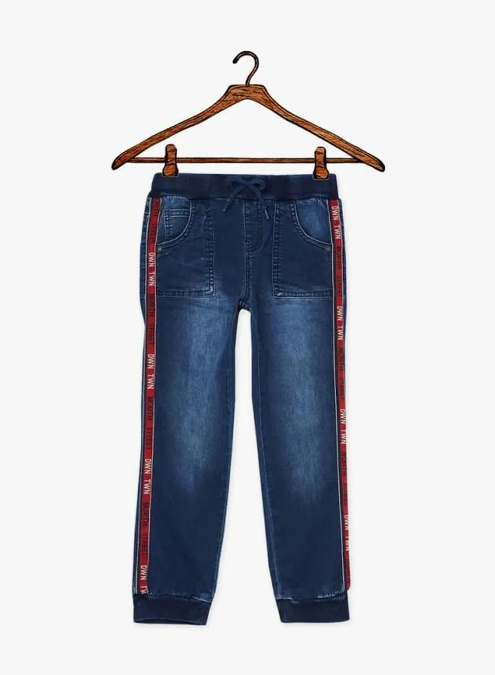 Cotton Blend Side Striped Joggers Blue