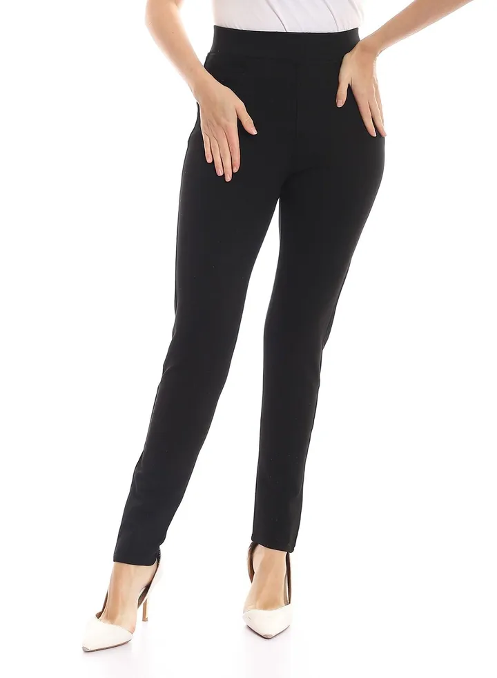 Women's Straight Trousers Special Sizes - Black
