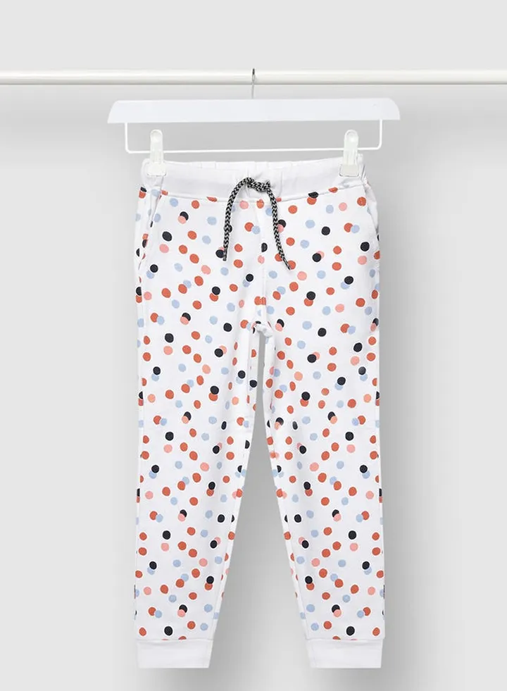 Girls Printed Cotton Joggers White/Blue