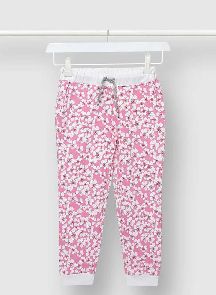 Girls Cotton Printed Joggers Pink/White