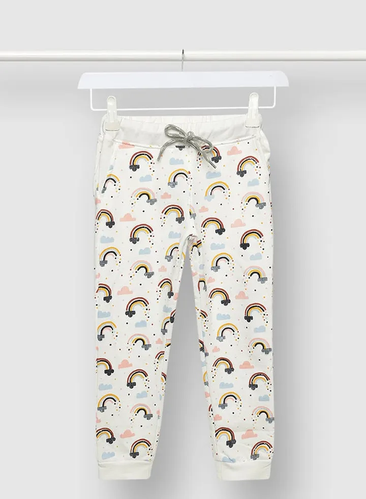 Casual Girls Printed Joggers White/Yellow