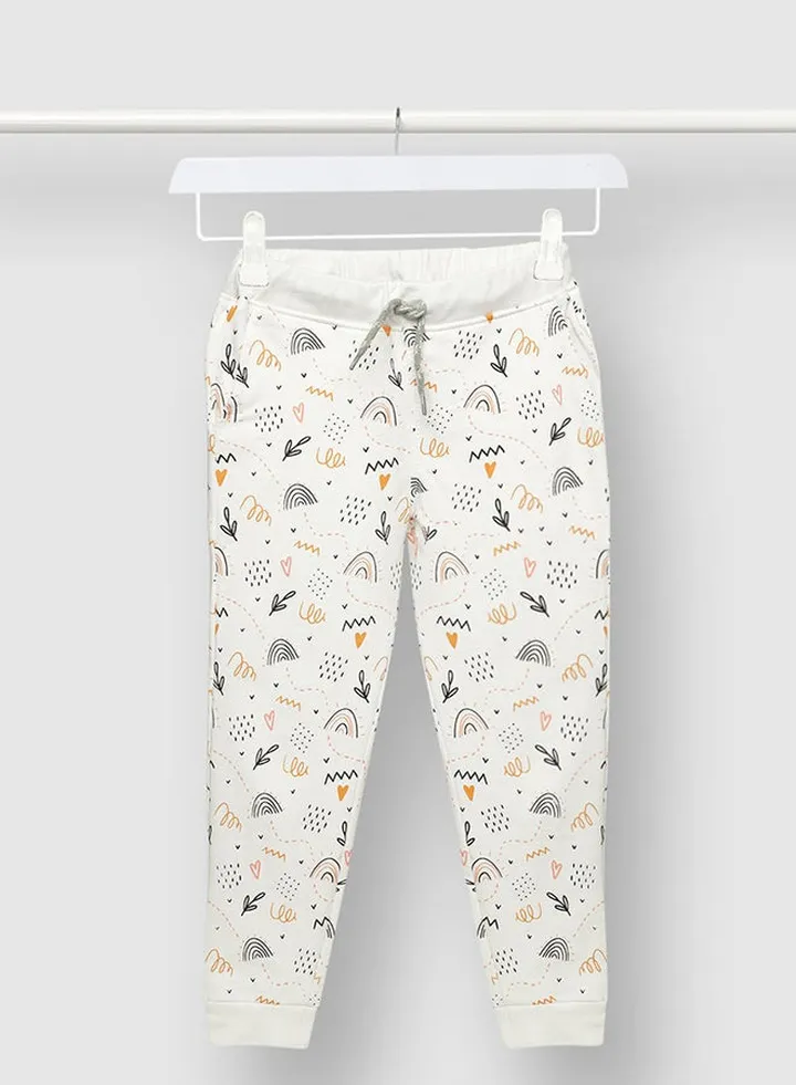 Girls Printed Long Sleeve Joggers White/Orange