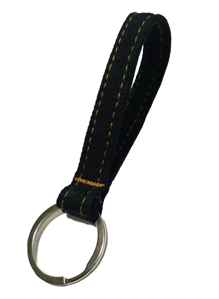 Keychain made of jeans for unisex, black color, 10 pieces