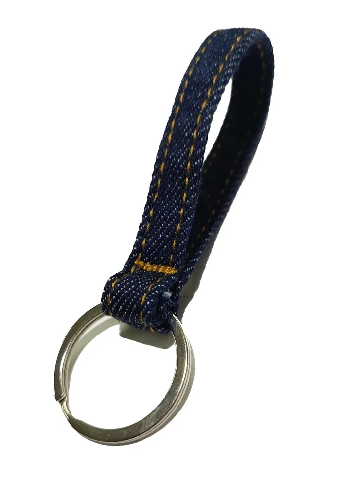 Keychain made of jeans for unisex, blue color, 10 pieces