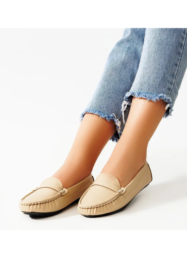 High Quality Leather Flat Ballerina-BEIGE