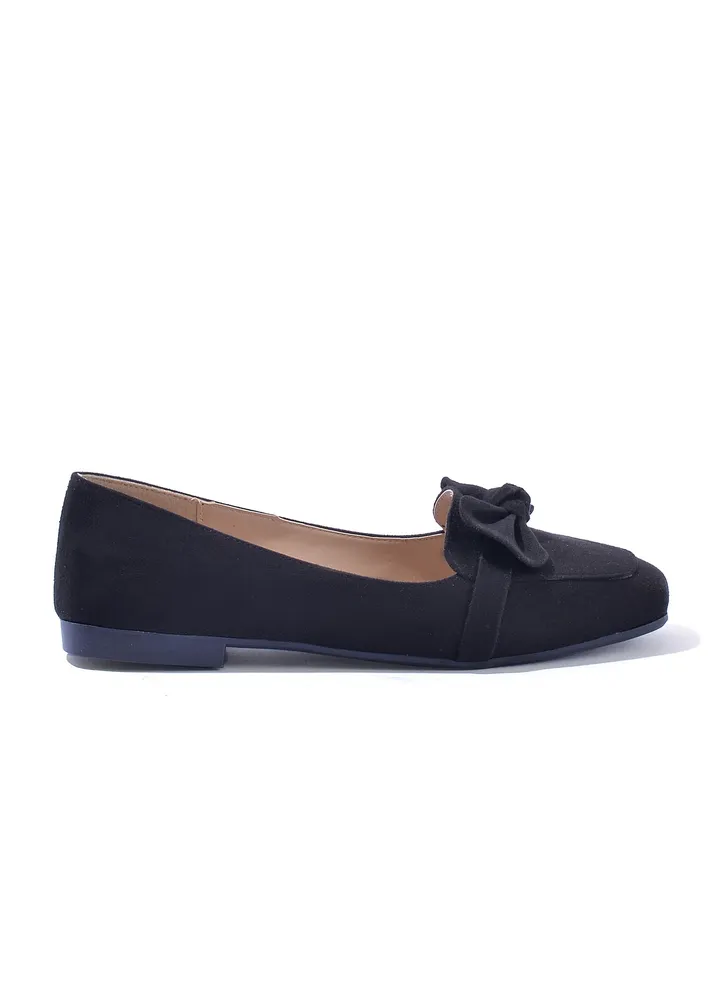 Ballerina Flat Suede With Bow BN-504 - Black