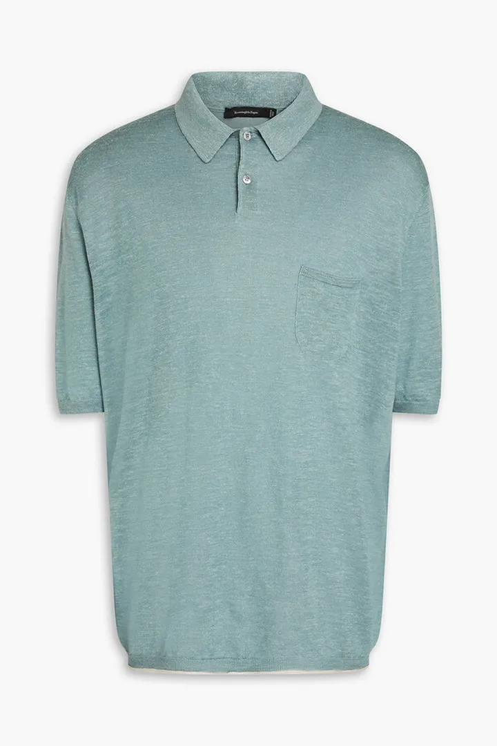 Mélange slub silk and linen-blend polo shirt