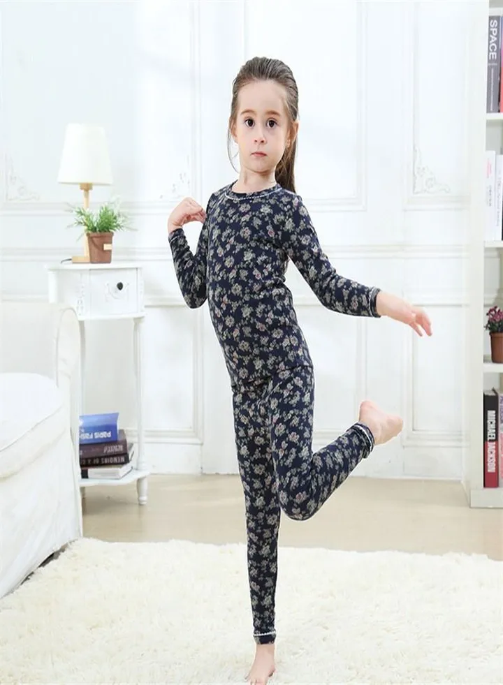 Girls' Warm Floral Underwear Suit