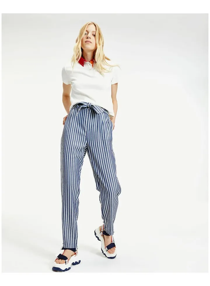 Fluid Bow Detail Pants White / Blue
