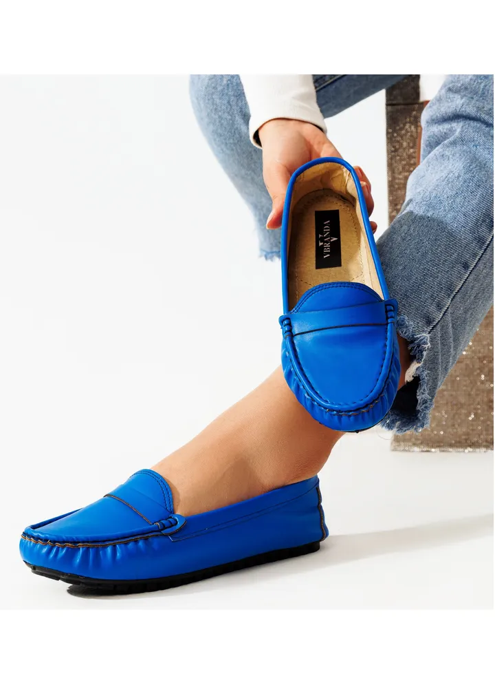 High Quality Leather Flat Ballerina-BLUE