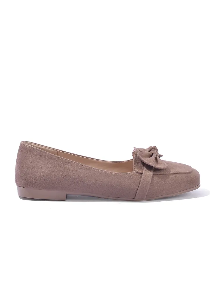 Ballerina Flat Suede With Bow BN-504 - Coffee