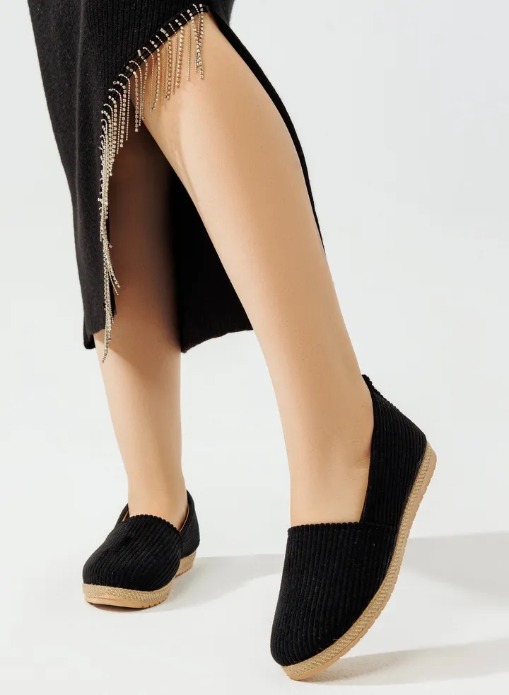 Ballerina Flat Plush Cloth BN-1 - Black