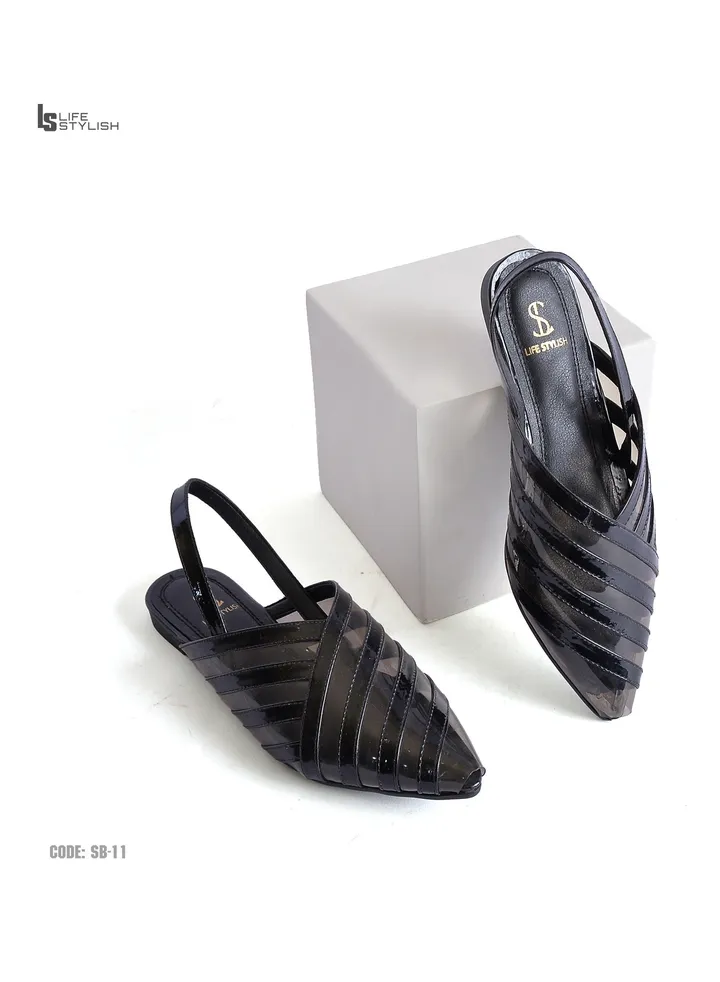 Mules Flat Leather SB-11 - Black