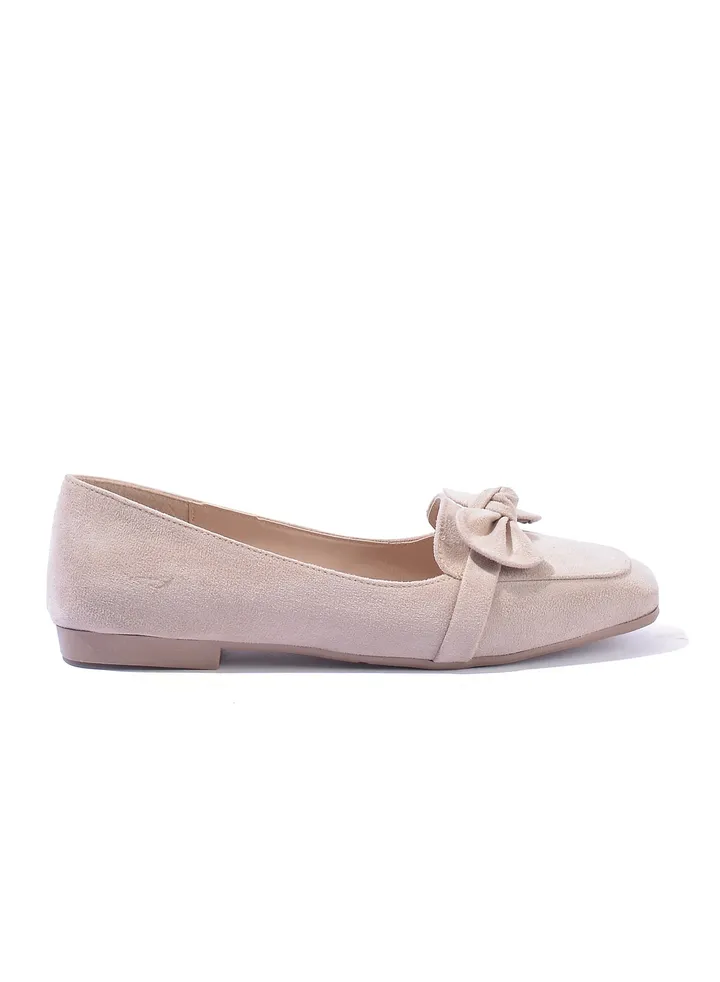 Ballerina Flat Suede With Bow BN-504 - Beige