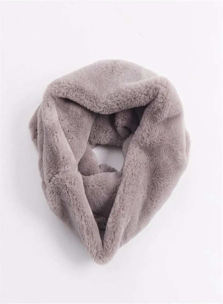 Solid Warm Fur Pullover Scarf Grey