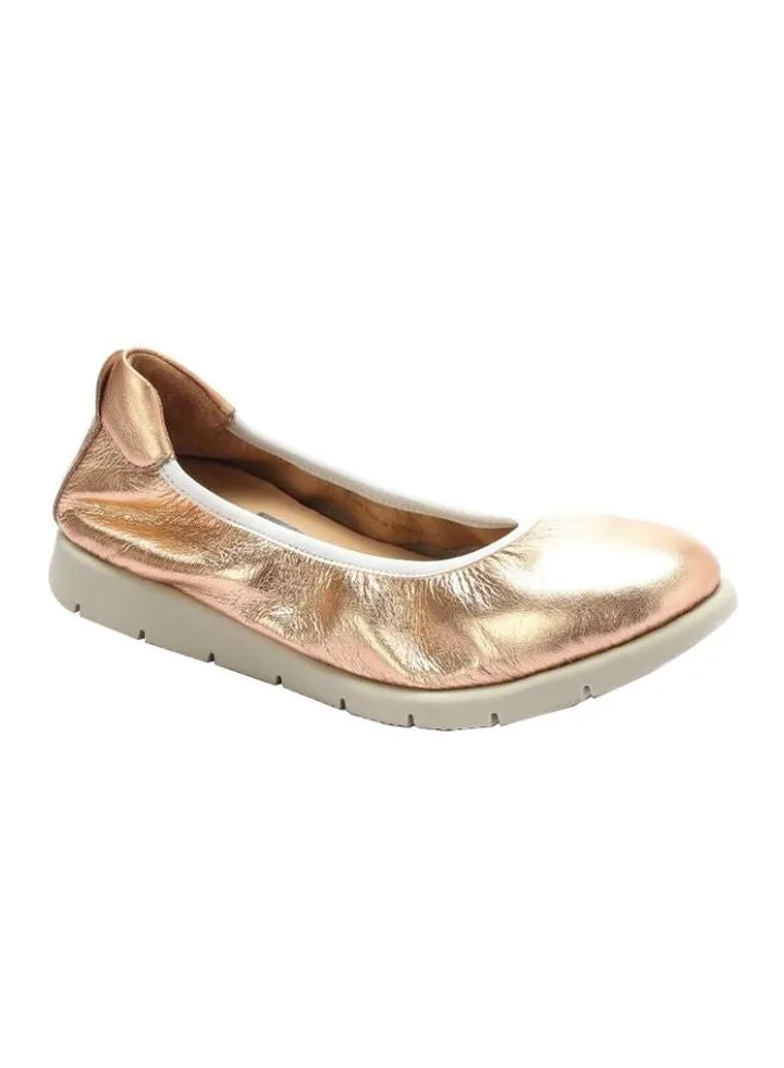 Leather Elastic Ballerinas Peach Gold