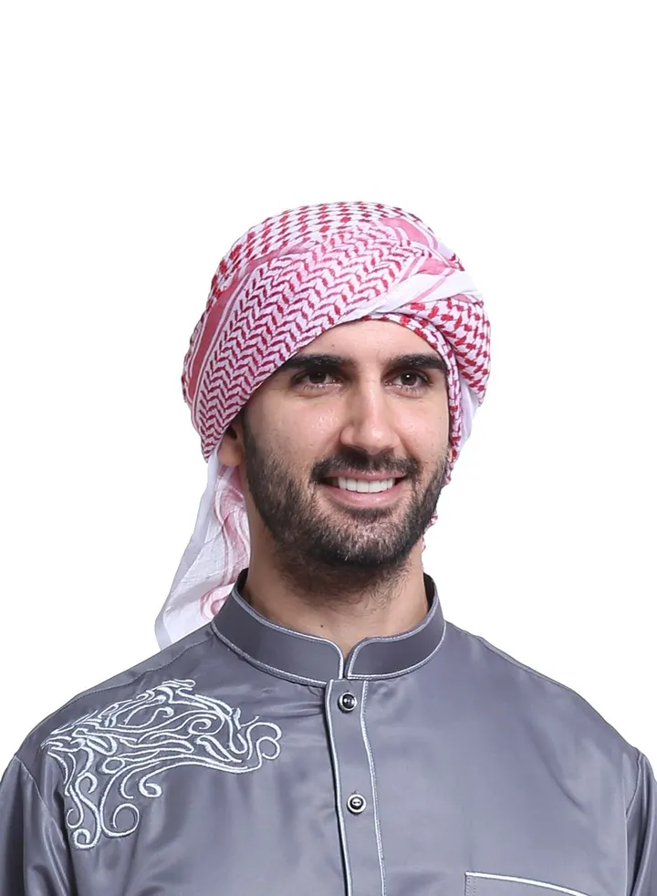 Men's Arab Headscarf Muslim Headwear Red/White