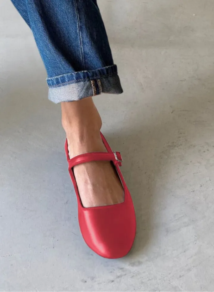 BAILATIRA RED FLATS ROUND-Toe HANDMADE FOR WOMEN