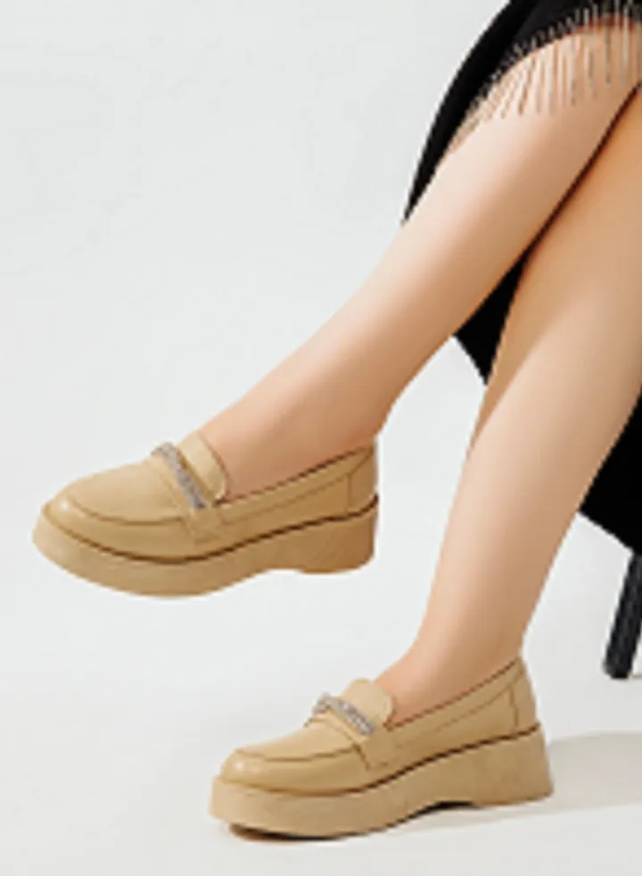 Ballerina Leather With Diamond Strap GZ-5 - Beige