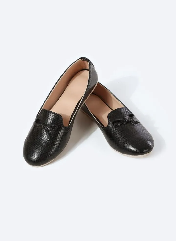 Ballerina Flats With Snake Metallic Texture Leather And Flounce