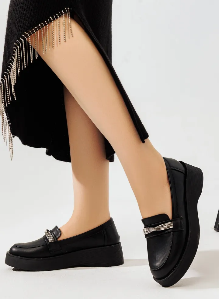 Ballerina Leather With Diamond Strap GZ-5 - Black