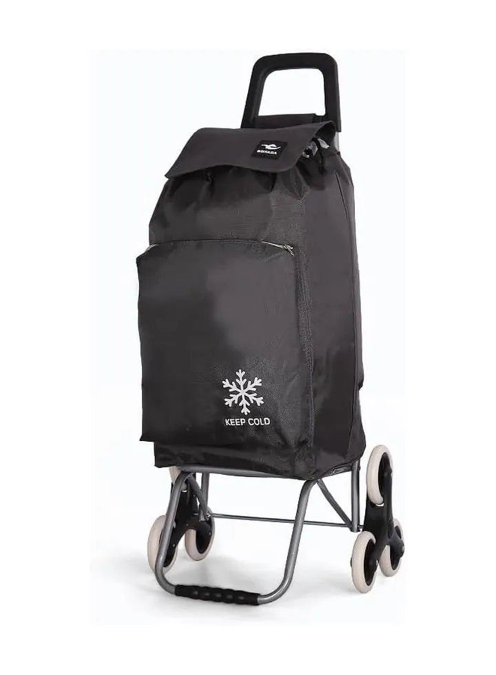 Grocery Shopping Cart With 6 Wheels And Stair Climbing With Fabric Bag 98Cm Charcoal Grey Blue