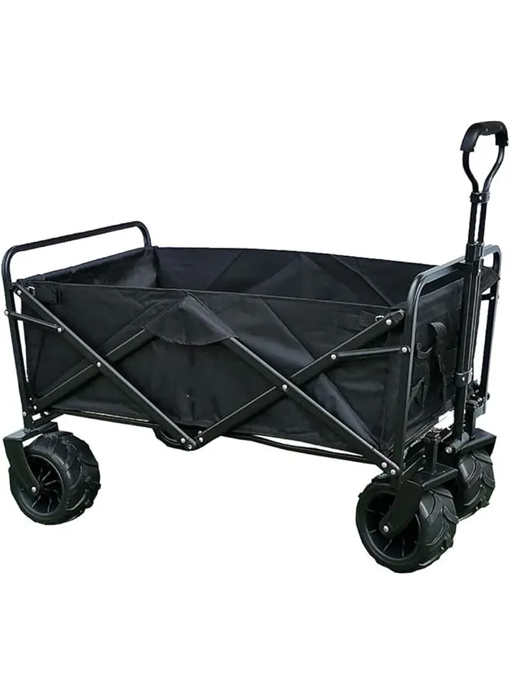 Utility Wagon Heavy Duty Camping Trolley Gardening Utility Truck Folding Home Shopping Cart Loadbearing 100Kg / 220Lbs (Black)