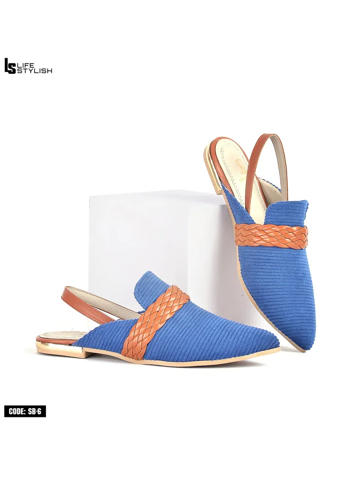 Mules Flat Cloth Plush And Leather SB-6 - Blue