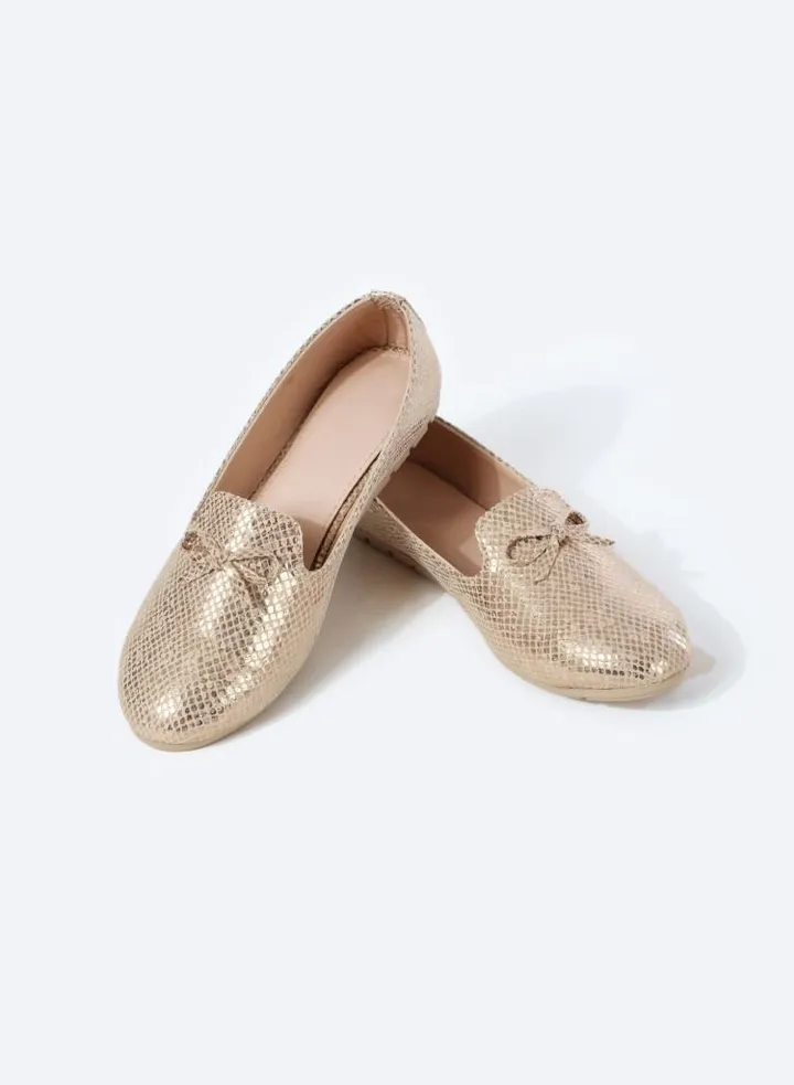 Ballerina Snake Metallic Dots Texture Leather Flat With Flounce