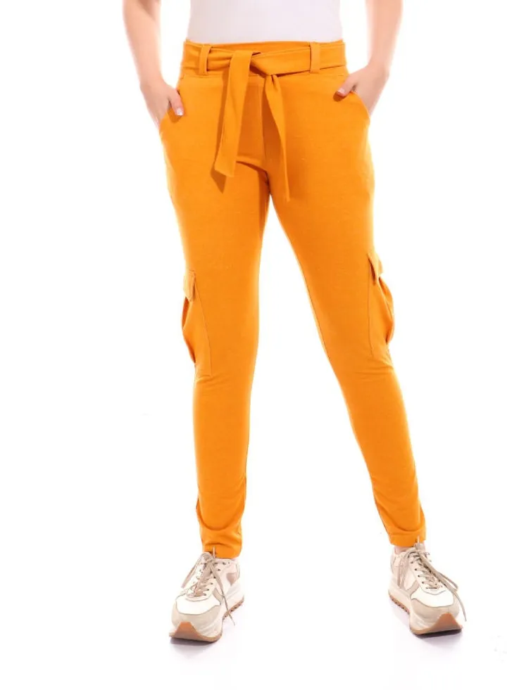 Baggy Likra with Belt Casual Pants Yellow