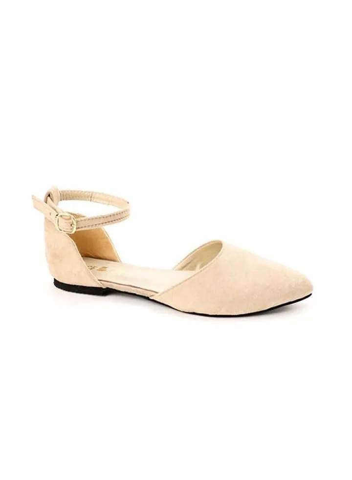 Pointed Suede Elegant Ballerina Beige