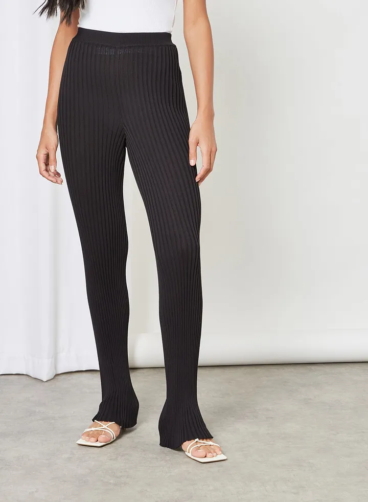 Ribbed Knitted Pants Black
