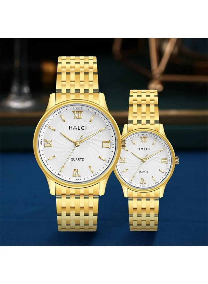 HALEI Harley Stainless Steel Couple Pair Quartz Watches 557ML - 30.5mm/41mm - Gold/White