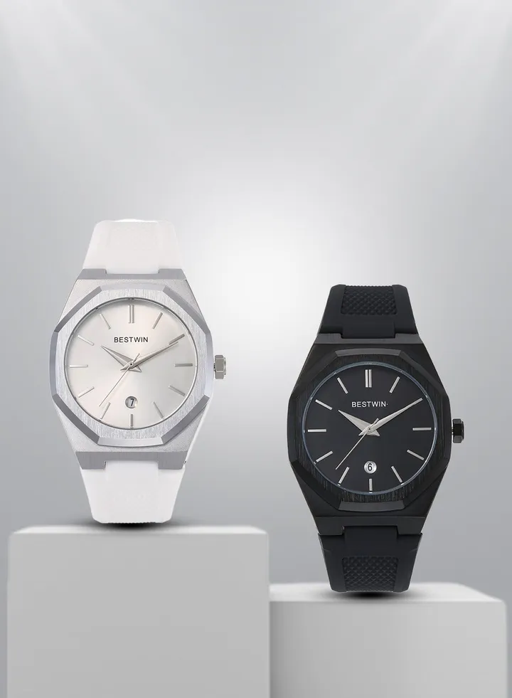 package of two men's watch straps with a modern and elegant design - 100% water resistant