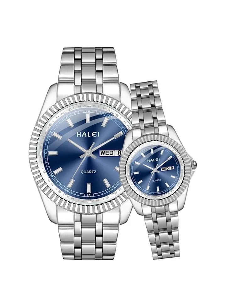 HALEI Harley Stainless Steel Couple Pair Quartz Watches 583ML - 28mm/40mm - Silver