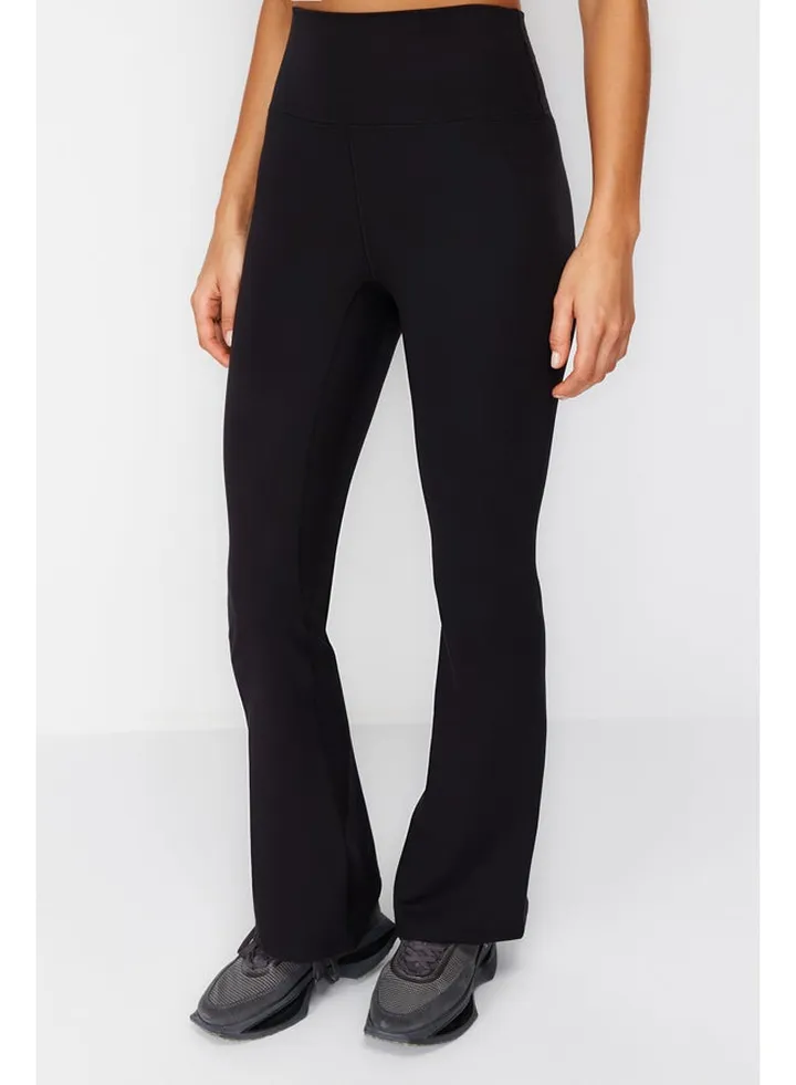 Black Brushed Soft Fabric Flare Yoga Knitted Sports Leggings THMSS24TY00019