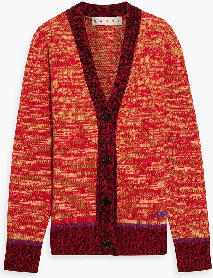 Space-dyed embroidered wool cardigan